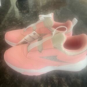 Reebok Girls Pink Athletic Sneakers with Silver Glitter Detail